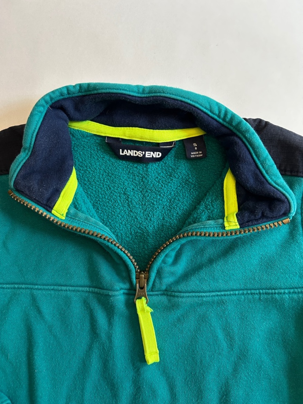 Lands’ End Teal Quarter Zip Sweatshirt Green Blue Boys Size 8 Fleece Pullover - Picture 5 of 8